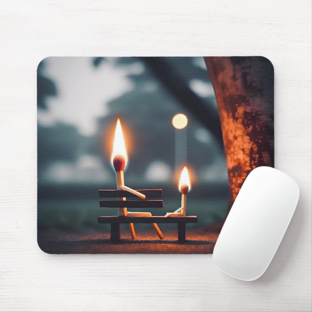 Father and Son Matchsticks On a Bench Mouse Mat (With Mouse)