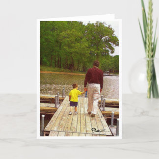 Father and Son walking at the lake. Card