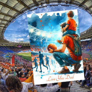 Father and Son Watching Football Match Watercolor  Holiday Card