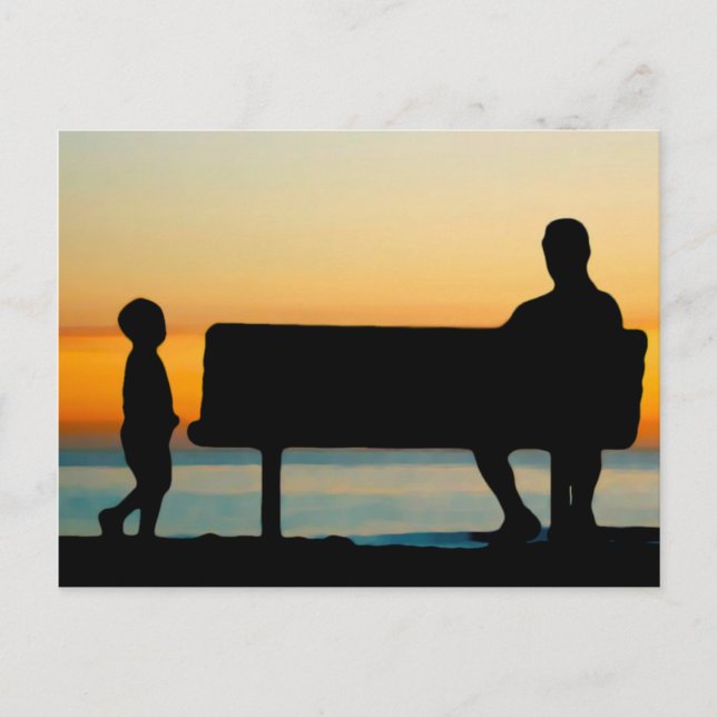 Father and Son watching sunset Postcard (Front)