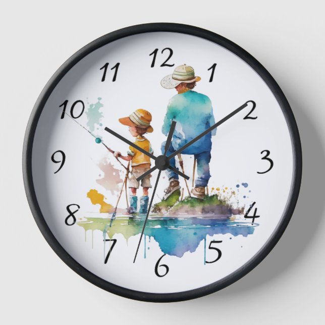 Father and Son Watercolor Illustration Ai Art Clock (Front)