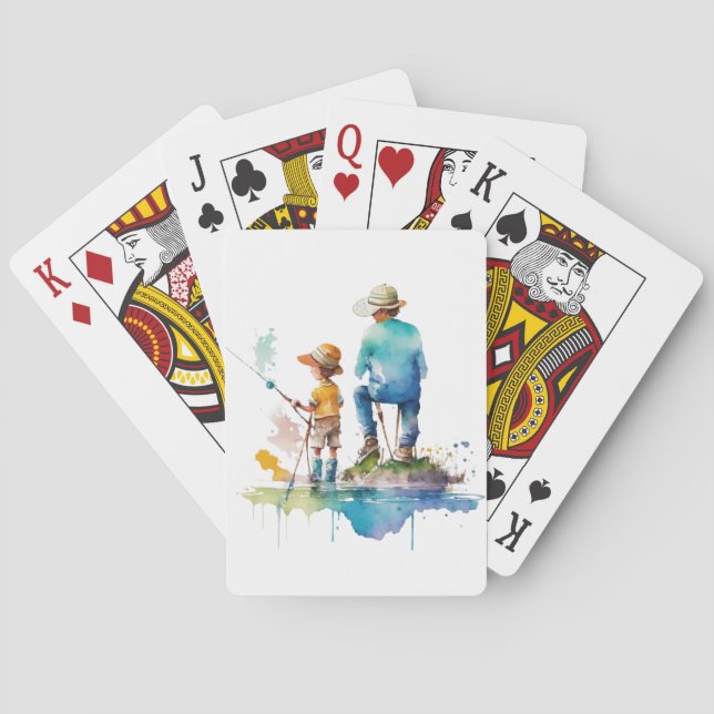 Father and Son Watercolor Illustration Ai Art Playing Cards (Back)