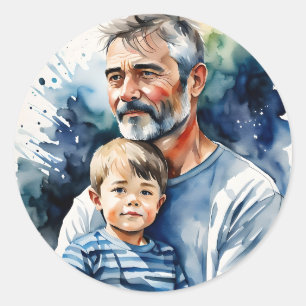 Father and son watercolor personalized classic round sticker