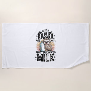 father and son with milk  sloth graphic design-01 beach towel