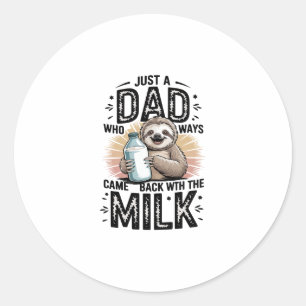 father and son with milk  sloth graphic design-01 classic round sticker