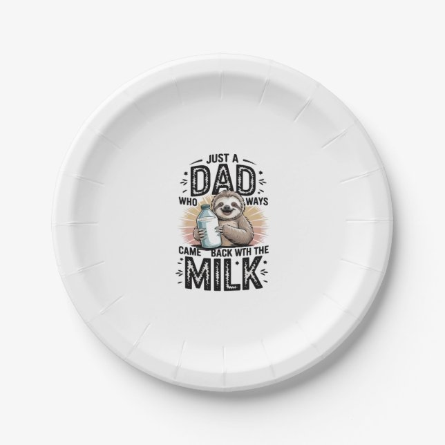father and son with milk  sloth graphic design-01 paper plate (Front)
