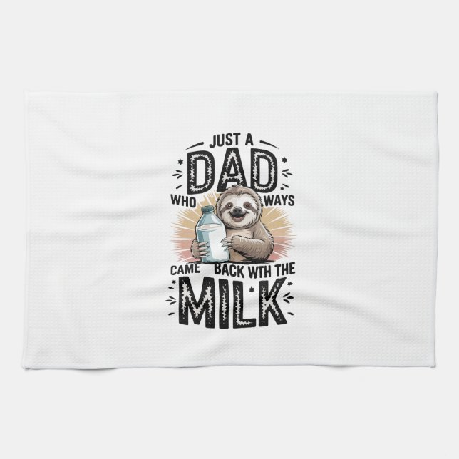 father and son with milk  sloth graphic design-01 tea towel (Horizontal)