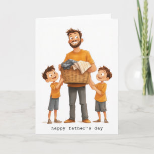Father and Sons Doing Laundry Card
