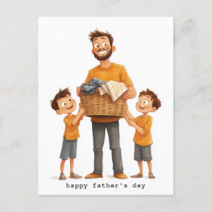 Father and Sons Doing Laundry Holiday Postcard