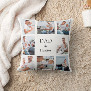 Father baby child photo collage name white cushion