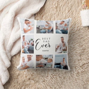 Father baby photo collage white son daughter cushion