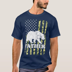 Father Bear Camping Hiking Camouflage USA American T-Shirt
