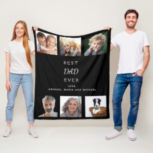 Father Best DAD black family photo collage Fleece Blanket