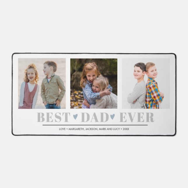 FATHER BEST DAD EVER collage 3 Photo BLUE Hearts Desk Mat (Front)