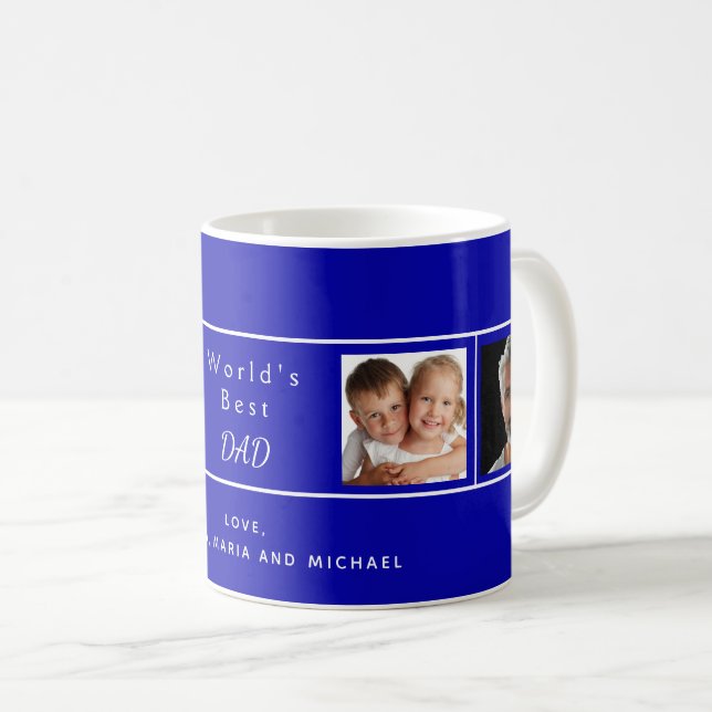 Father best dad family photo collage royal blue coffee mug (Front Right)