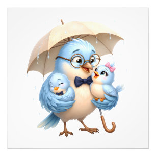 Father Bird and Babies Cute Photo Print