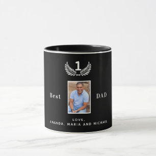 Father black white photo names kids mug