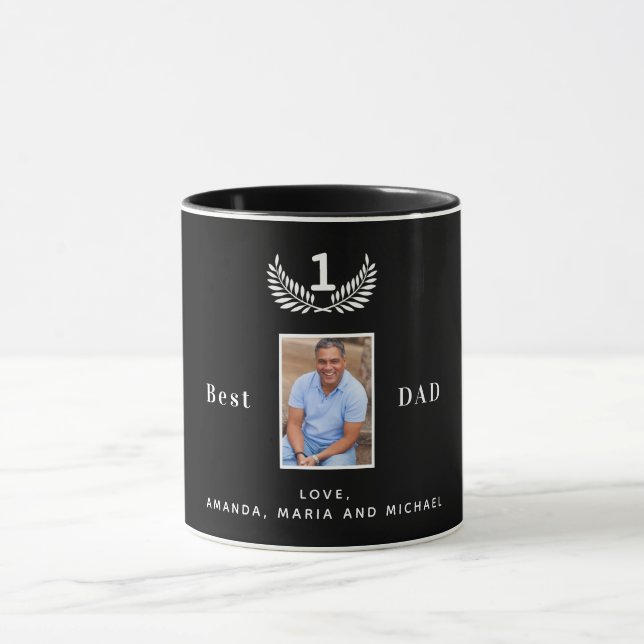 Father black white photo names kids mug (Center)