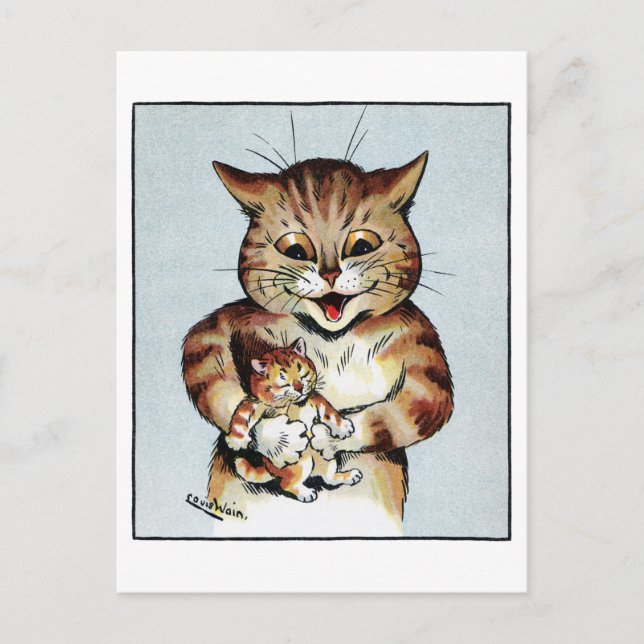 Father Cat Holding a Kitten, Louis Wain Postcard (Front)