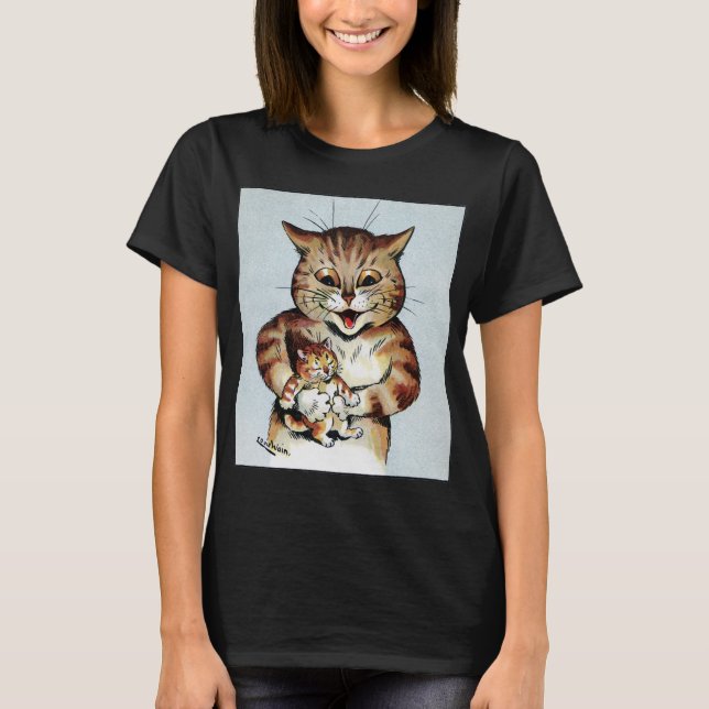 Father Cat Holding a Kitten, Louis Wain T-Shirt (Front)