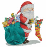 father Christmas and gifts festive Photo Sculpture<br><div class="desc">This original festive sculpture ornament has a picture of Santa with gifts in his Christmas sack ready for the Christmas day delivery. The picture is produced from an original watercolour painting and makes a lovely festive ornament for the tree, to be enjoyed by anyone who loves the cute and traditional...</div>