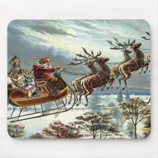 Father Christmas and his reindeer Mouse Mat (Front)