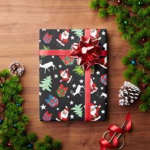 Father Christmas and Reindeer Patterned   Wrapping Paper