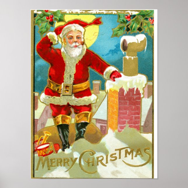 Father Christmas at a chimney Poster (Front)