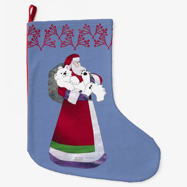 Father Christmas & Baby Samoyed Christmas Stocking (Front)