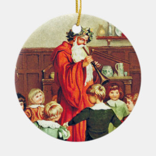 Father Christmas Blowing The Horn Ceramic Tree Decoration