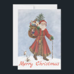 Father Christmas, Cane and Gifts Blowing Snow Holiday Card<br><div class="desc">Santas have changed through the years, here I have painted an elderly Father Christmas, white beard of course, his narrow face and slender body shows him quite different from the rotund gentleman of our time. His cane helps him on his travels over the snowy countryside with no reindeer in sight....</div>