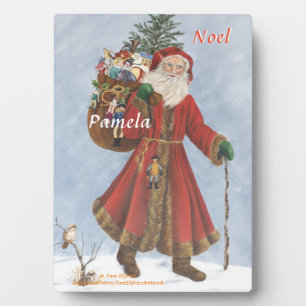 Father Christmas, Cane and Gifts in the snow Plaque