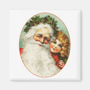 Father Christmas & Child Portrait Vintage Magnet