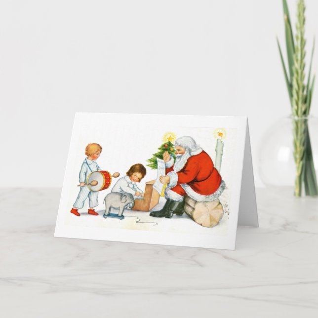 Father Christmas, children and toys Holiday Card (Front)