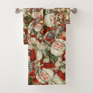 Father Christmas Collage Bath Towel Set