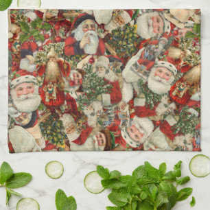 Father Christmas Collage Tea Towel