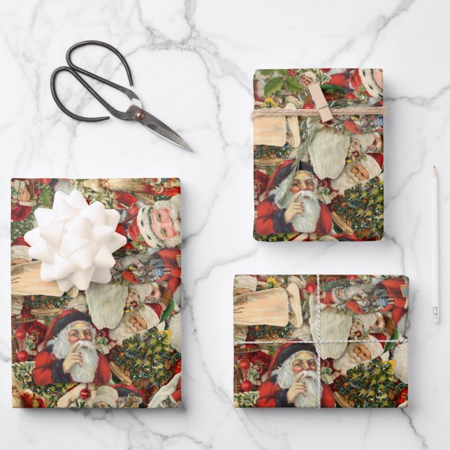 Father Christmas Collage  Wrapping Paper Sheet (Front)
