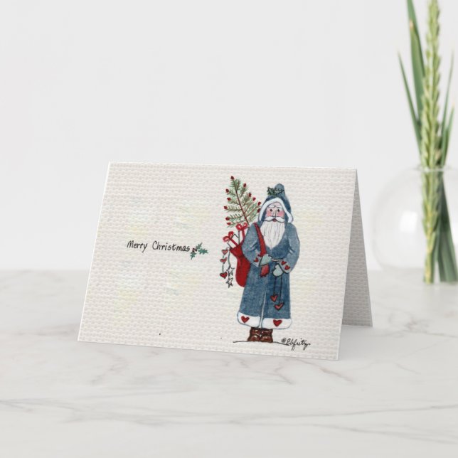 Father Christmas in Green Coat and Bag Holiday Card (Front)