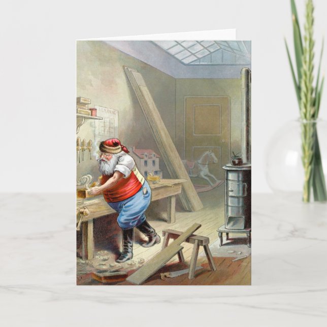 Father Christmas in his workshop Holiday Card (Front)