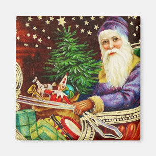Father Christmas in Sleigh Vintage Magnet