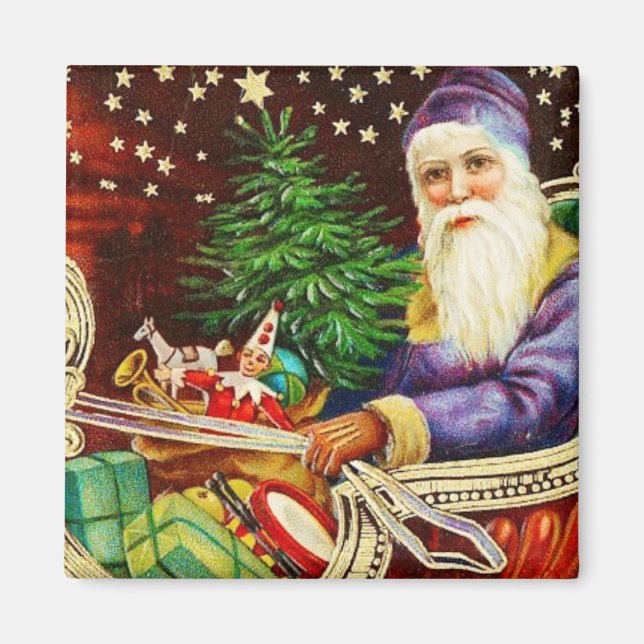Father Christmas in Sleigh Vintage Magnet (Front)