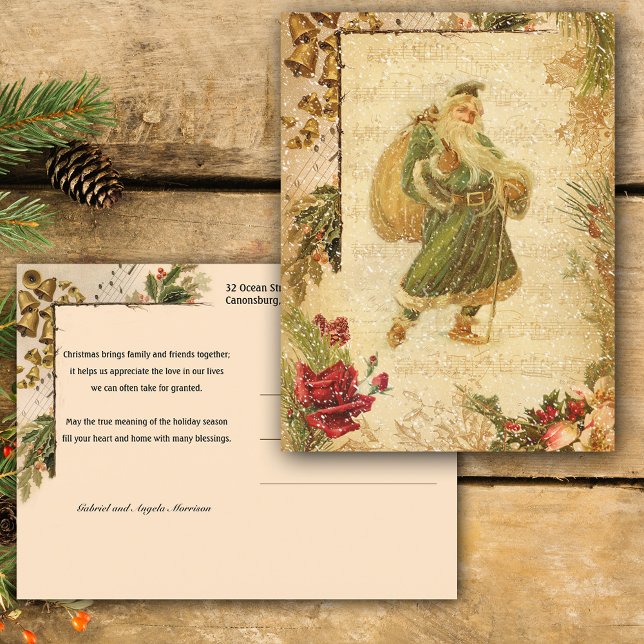 Father Christmas in Snow with Roses & Music Postcard (Creator Uploaded)