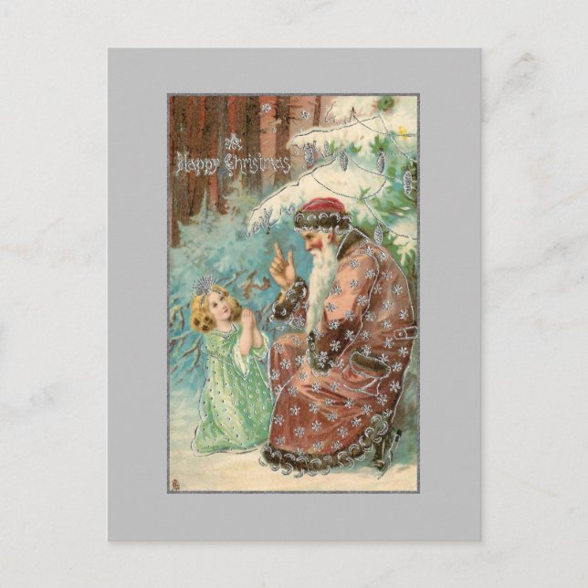 Father Christmas in Winter Forest with Angel Postcard (Front)
