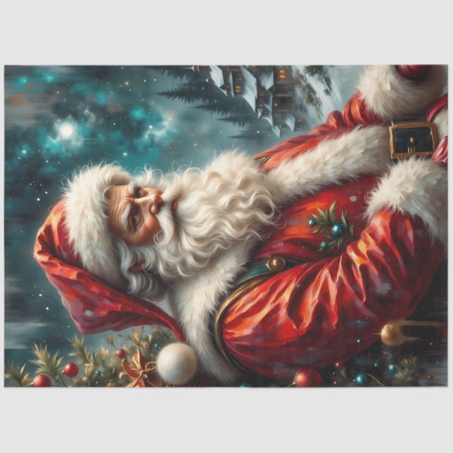 Father Christmas in Winter Sky | Classic Santa  Tissue Paper (Front)