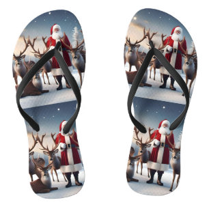 Father Christmas Posing With His Reindeers, Flip Flops