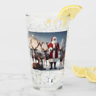 Father Christmas Posing With His Reindeers, Glass