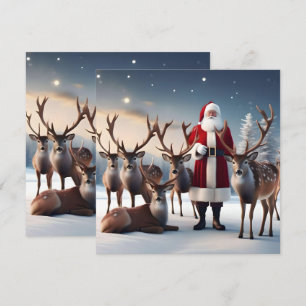 Father Christmas Posing With His Reindeers, Save The Date