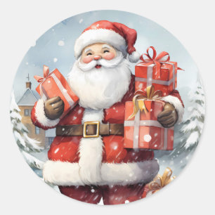 Father Christmas Santa Claus with Gifts Winter Classic Round Sticker