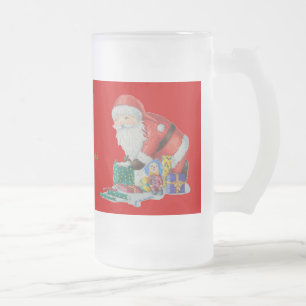 father christmas striped stocking wrapped gifts frosted glass beer mug