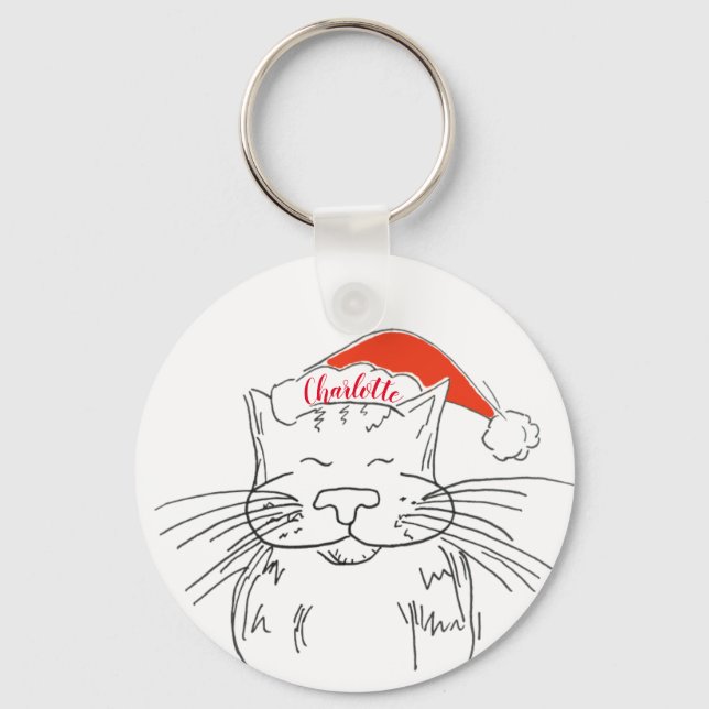 Father Christmas tabby cat gift Key Ring (Front)